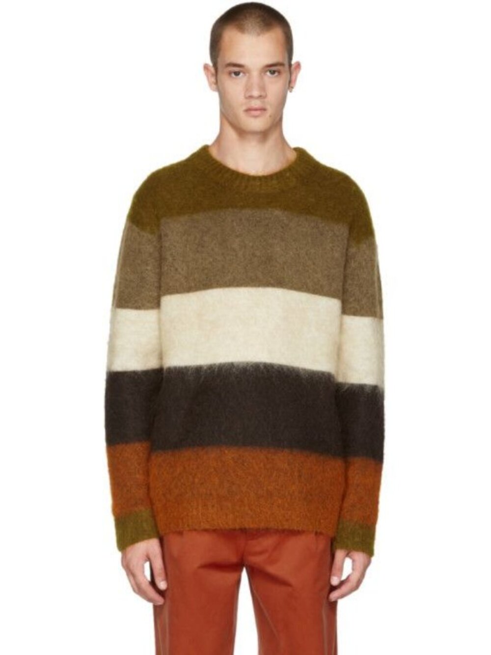 $680 Acne Studios Brown Orange Mohair Wool Crewneck Sweater Small - Medium